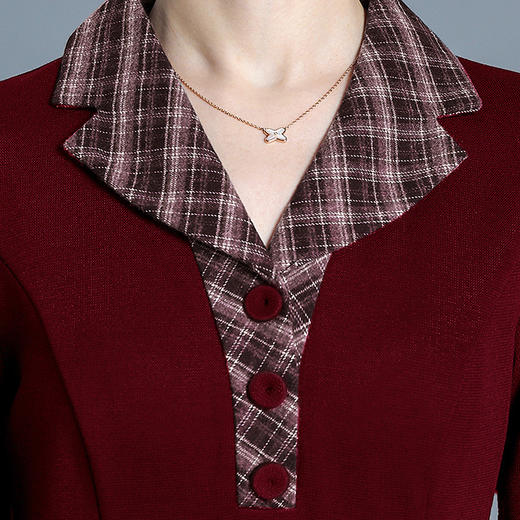 QYM H3356-Y连衣裙时尚格纹拼结中长款A字裙 商品图3