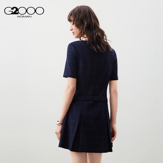 G2000女装FW25商场新款【舒适弹性/A字裙】气质格纹短袖连衣裙56232202 商品图3