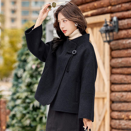 双面羊绒斗篷大衣外套，时尚显瘦本命年小香风毛呢HR-ZYQQ59 商品图3