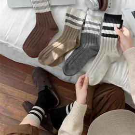 【10双29元】韩国少女堆堆袜丨bai搭条纹中筒袜 蓄热锁温