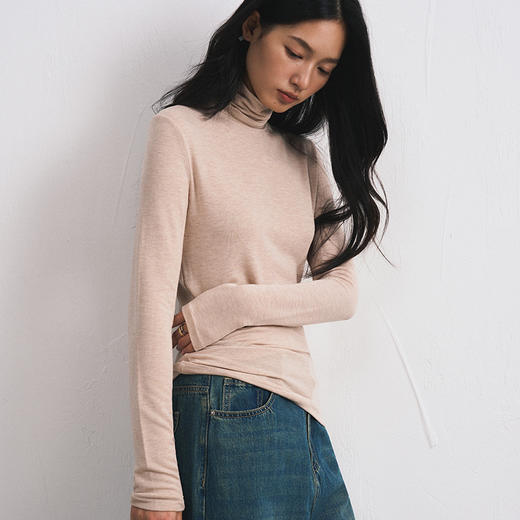 【2025秋冬新品】莫代尔羊绒・高领打底衫 色纱定织修身亲肤T恤基础款弹力针织衫 商品图1