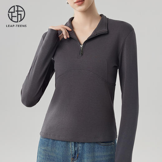 跃牌【砂洗空气层系列】女砂洗半拉链立领卫衣W11G3 商品图3