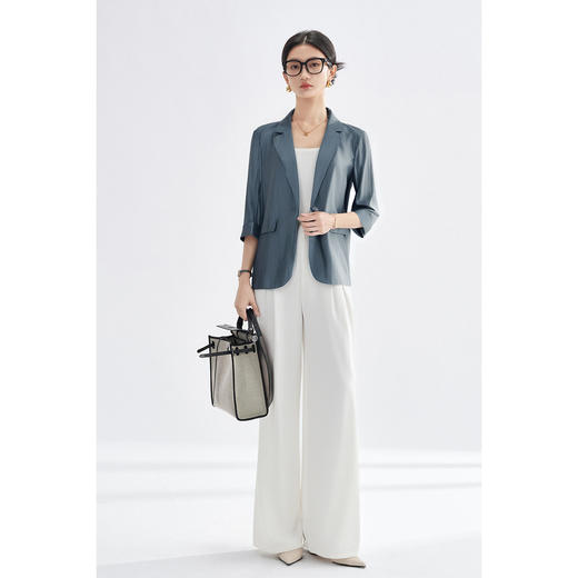 剩S/M/L/XL 米思阳2025年秋季新品知性气质风莱赛尔天丝高级灰蓝西装3814 商品图3