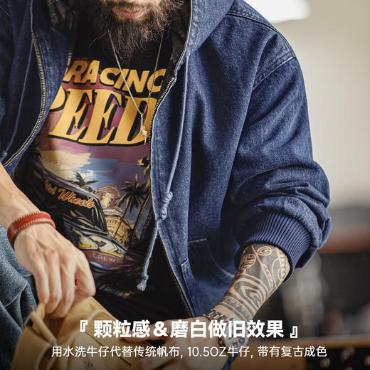 马登工装美式复古水洗牛仔J130连帽夹克重磅做旧Vintage外套男秋 商品图2