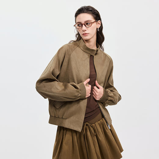 棉仓366607014-25秋复古立领插肩袖宽松短夹克 商品图0