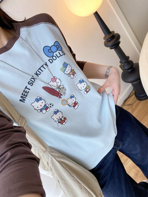 韩国小众撞色Kitty卡通印花插肩袖T恤 商品图9