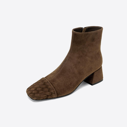 Westory2025年冬季羊京编织方头中跟百搭老钱风短靴S25DS85831 商品图10