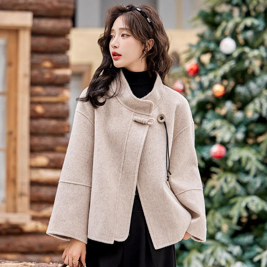 双面羊绒斗篷大衣外套，时尚显瘦本命年小香风毛呢HR-ZYQQ59 商品图0