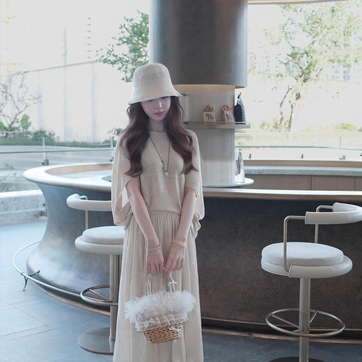 老钱风穿搭气质莱赛尔亚麻针织设计感上衣/半身长裙 商品图0