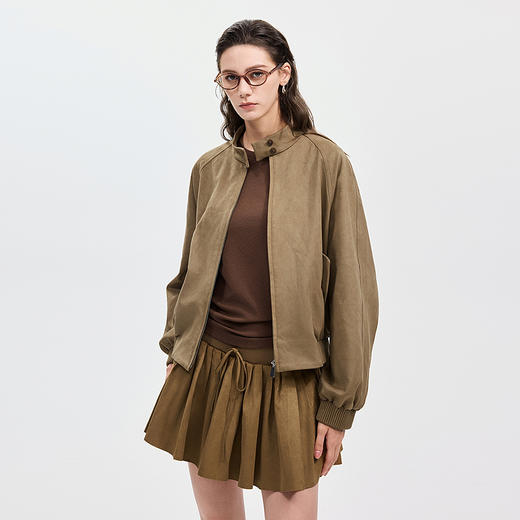 棉仓366607014-25秋复古立领插肩袖宽松短夹克 商品图1