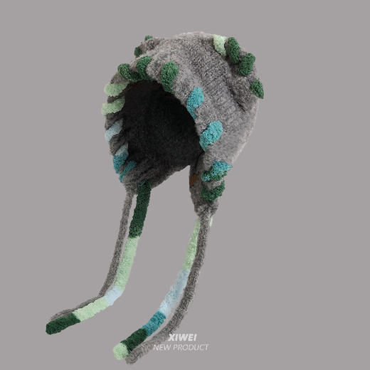 多巴胺猫耳朵毛绒帽女秋冬显脸小针织包头帽秋冬保辫子护耳毛线帽 商品图9