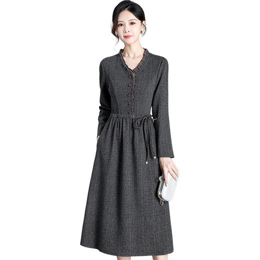 QYM 65095-Y时尚长袖连衣裙气质妈妈装中长裙 商品图4