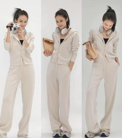 Athflow风连帽外套+阔腿裤针织套装 商品图0