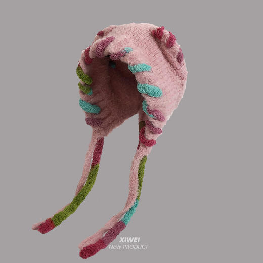 多巴胺猫耳朵毛绒帽女秋冬显脸小针织包头帽秋冬保辫子护耳毛线帽 商品图3