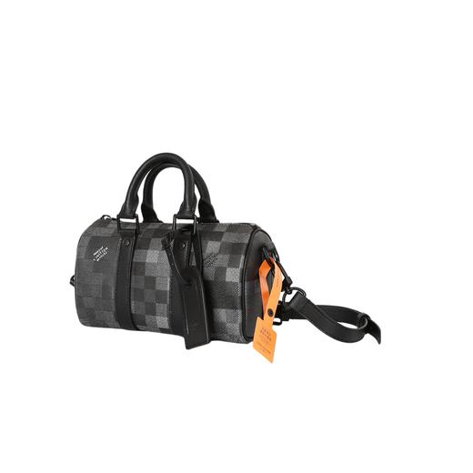 字母格子印花可调节肩带 涂层帆布 单肩斜挎手提包 男款 黑色 商品图1