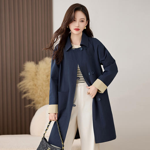 HR ZYF8881松弛感简约撞色袖洋气宽松版休闲纯色气质中长风衣 商品图5