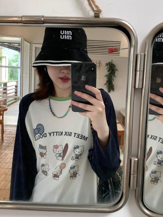 韩国小众撞色Kitty卡通印花插肩袖T恤 商品图6