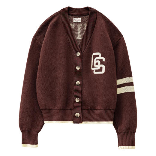 马登美式复古长袖棕色V领针织开衫外套上衣宽松撞色毛衣女士秋冬 商品图4