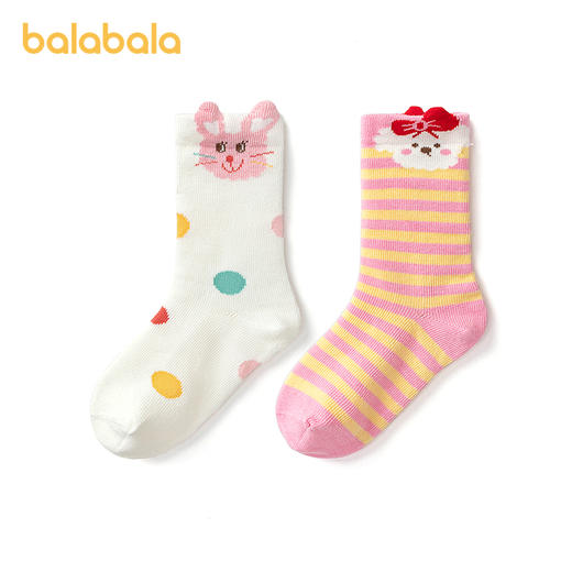 巴拉巴拉儿童袜子秋冬女童棉袜宝宝萌趣中筒袜两双装 商品图4