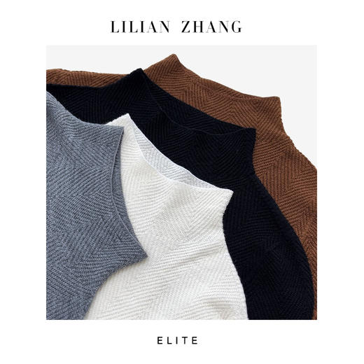 LILIAN ZHANG 琥珀流光—鱼骨纹半高领长袖羊毛针织套衫 2508002 商品图1