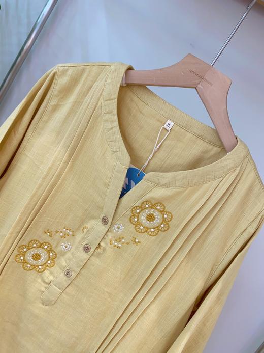 -松植屋《山岚》鸡心领七分袖睡裙 刺绣双层纱布裙子100%棉 商品图1