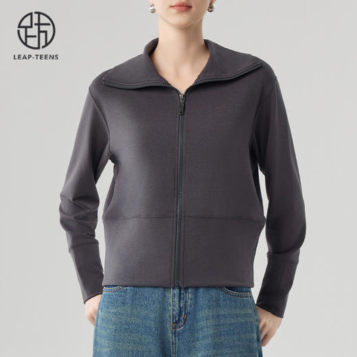 跃牌【砂洗空气层系列】女砂洗全拉链翻领外套W11G2 商品图5