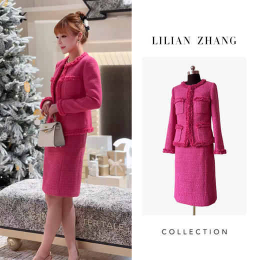 Lady挚爱中古玫红色名媛小香风套装粗花呢套装 22050432201091 商品图0