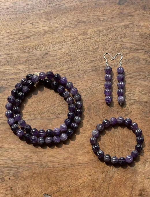 紫晶瓜棱珠首饰三件套组，顺丰包邮 商品图1