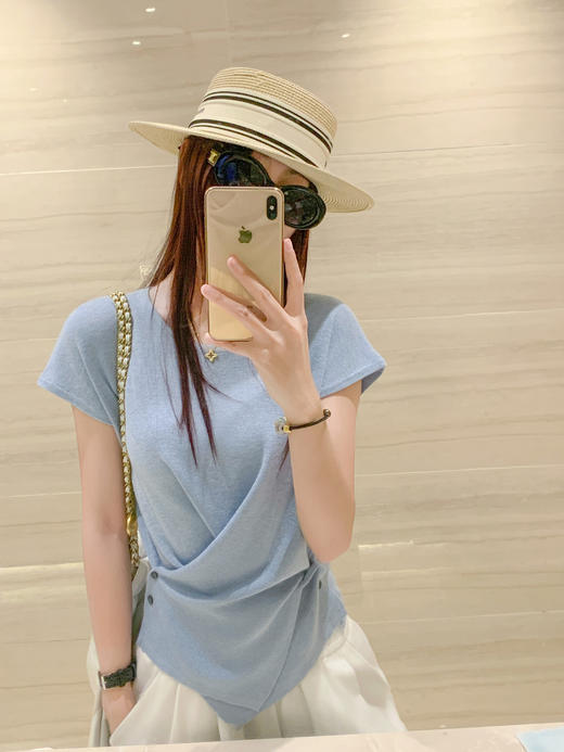 <曾小咸推荐>3.28现货秒杀！微信超特价！韩系不规则交叉纽扣针织短袖 日常99.99 立减40 秒杀59.99！ 商品图7