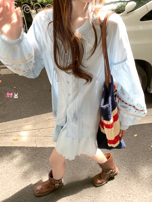 <曾小咸推荐>现货秒杀！微信超特价！蓝色刺绣长袖衬衫 日常169.99 立减80 秒杀89.99！蓝色半裙 日常109.99 立减50 秒杀59.99！ 商品图7