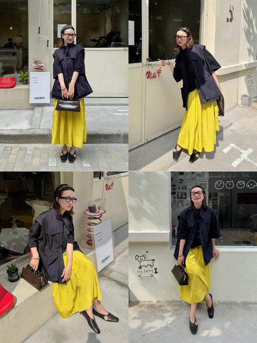 HIDEMI 【董生活同款】极简大伞状微褶皱艺术面料优雅时髦大花苞立裁褶皱半身长裙半身裙 商品图4