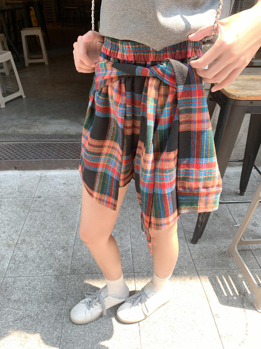 【129元任选2件】现货！红黑格子绑带裙裤 商品图1