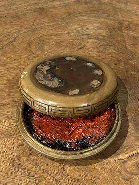 圆饼形镶寿山石青銅印泥盒，顺丰包邮