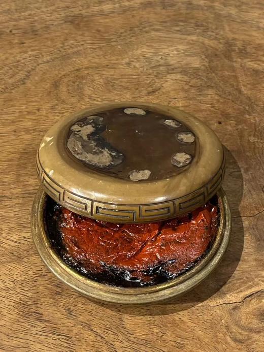 圆饼形镶寿山石青銅印泥盒，顺丰包邮 商品图0
