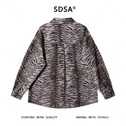 J9833SDSA男士秋冬新款痞帅男装撞色斑马纹翻领长袖衬衫复古百搭衬衣 商品图5