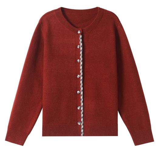 CC高级感安哥拉红针织衫开衫2025秋季新款圆领拼色洋气短款毛衣外套 商品图4