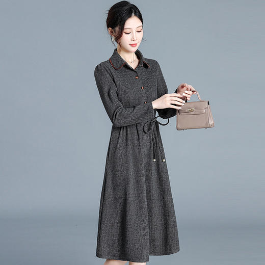 QYM 65096-Y简约时尚连衣裙系带收腰妈妈装百褶A字裙 商品图1