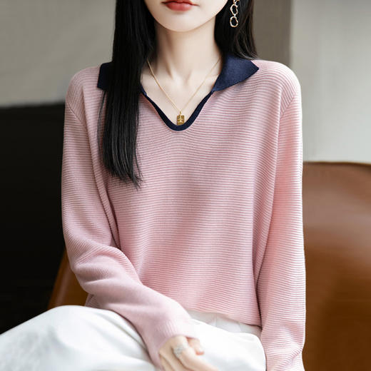 CC鸡心领毛衣女好看洋气撞色针织打底衫2025年秋冬新款内搭上衣短款 商品图3