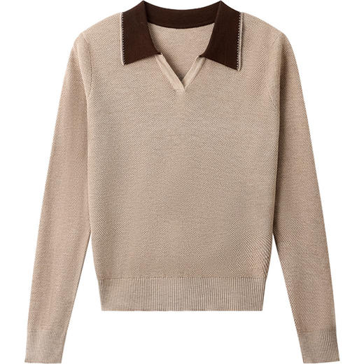 CC撞色polo领针织衫上衣洋气秋装2025新款女装早秋薄款打底毛衣 商品图4