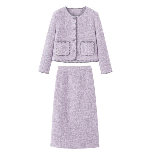 HR YJLY1378法式小香风甜美套装裙羊毛呢半身裙两件套 商品图4