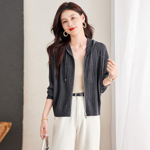 CC2025春秋新款连帽针织开衫女宽松休闲卫衣时尚洋气短毛衣外套上衣 商品图0