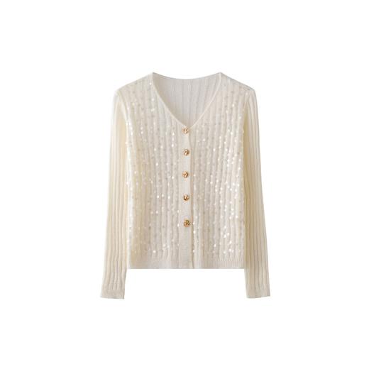 CC2025早秋新款高级感轻奢名媛风亮片V领针织开衫女薄款外套上衣 商品图4