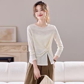 CC早秋长袖T恤女2025春秋新款不规则开叉时尚减龄内搭打底衫上衣薄