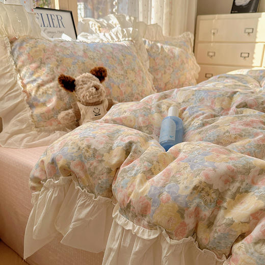 【法式浪漫🕊️，睡出奢级感✨】法式花边纯棉四件套，纯棉四件套，上床秒变奢感卧室💎！柔软亲肤+精致花边，打造你的专属法式优雅💐速抢❗ 商品图1