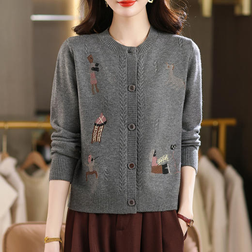 CC高腰短款刺绣针织开衫女士长袖外搭秋装2025新款圆领毛衣外套 商品图3