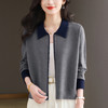CC翻领拉链上衣女春秋高级感撞色针织开衫2025新款大码毛衣外套胖mm 商品缩略图2
