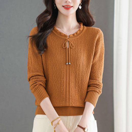 CC秋季V领系带针织打底衫女新款春秋洋气上衣薄款简约毛衣 商品图0