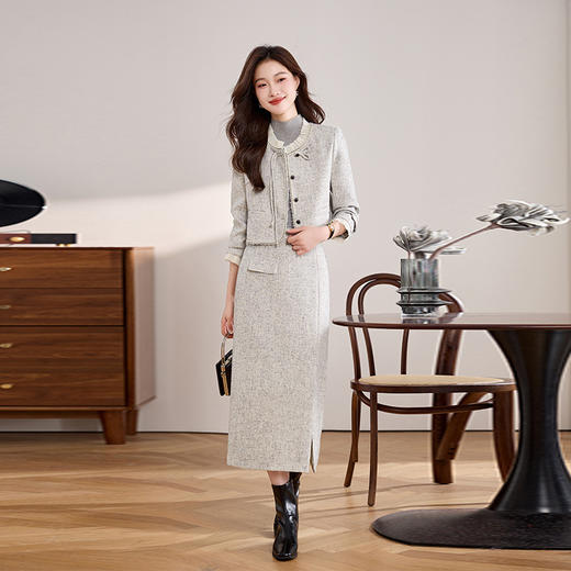 HR LSNY2453法式小香风套装时尚气质减龄高腰显瘦半身裙两件套 商品图1