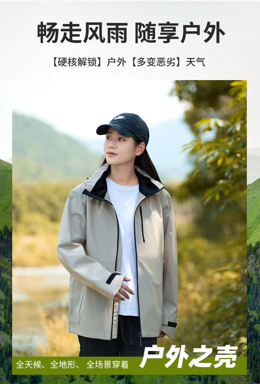 山系 情侣款拼色单层冲锋衣防水防风登山外套 男女款 帽可藏BS25696-W 商品图8