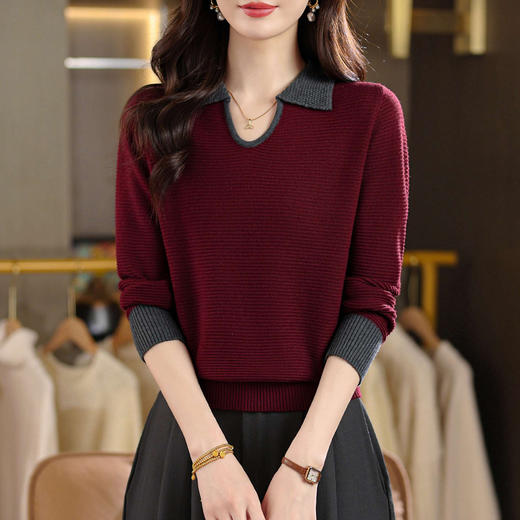 CC翻领长袖上衣针织衫女2025新款秋装洋气polo宽松毛衣打底小衫 商品图1